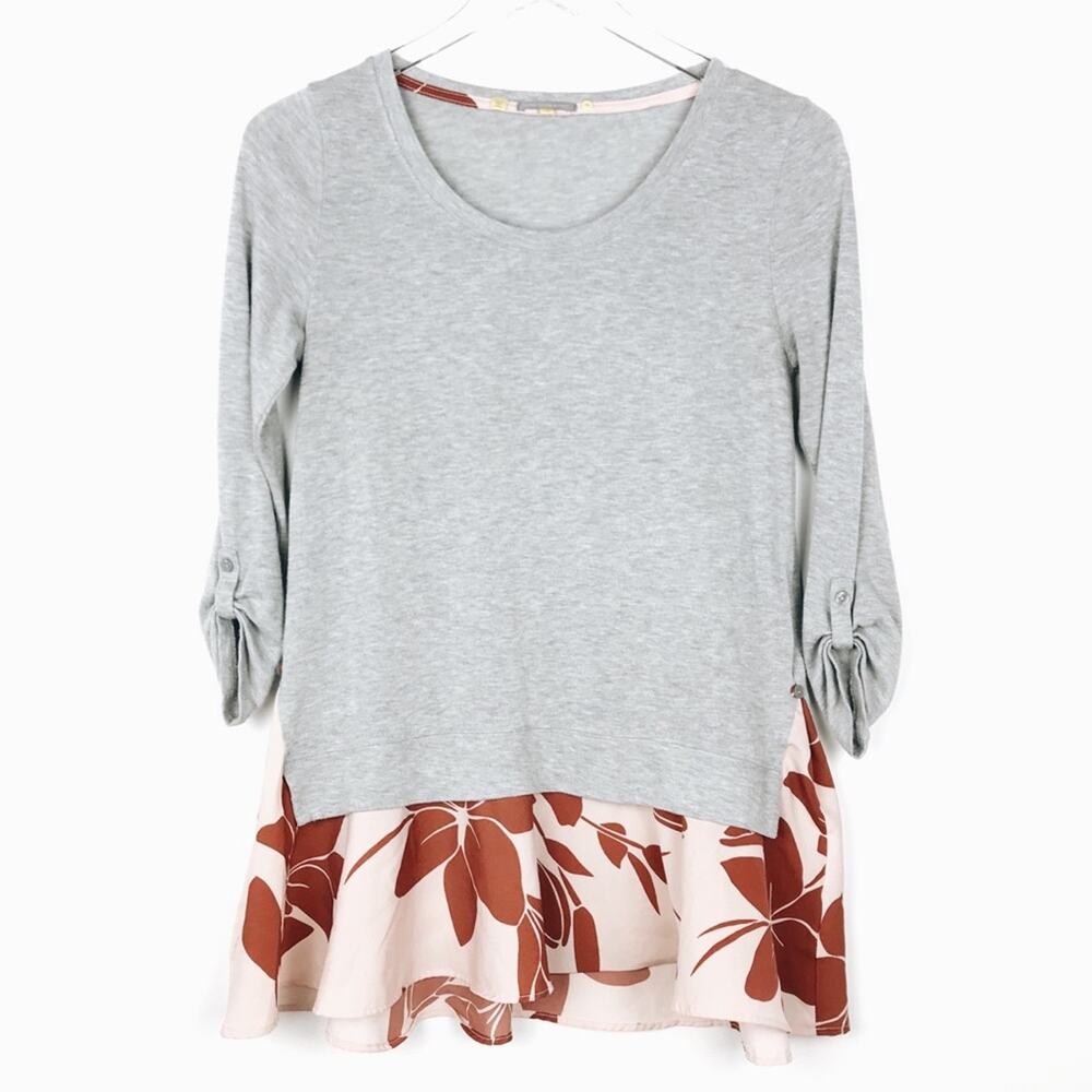 Anthropologie Little Yellow Button 3/4 Sleeve Peplum Tunic Sz S